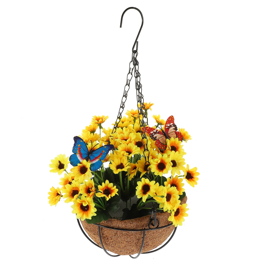 Delicate Faux Sunflower with Basket Lifelike Vivid Artificial Sunflower Scene Artificial Hanging Flowers