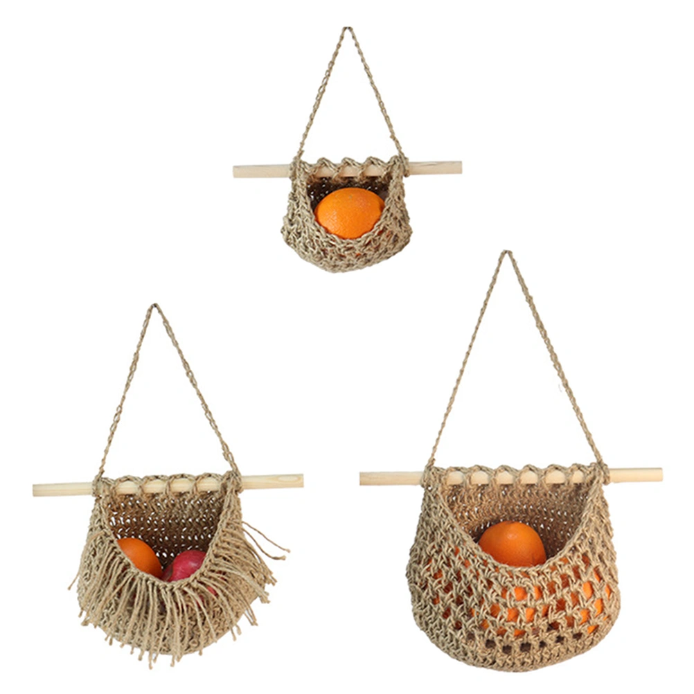 Hanging Fruit Basket 3-Tier Woven Fruit Vegetable Storage Basket Kitchen Hanging Organizer