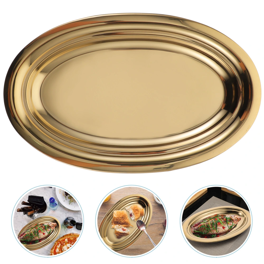 Stainless Steel Oval Dinner Plate Metal Plates Food Dishes for Eating Camping