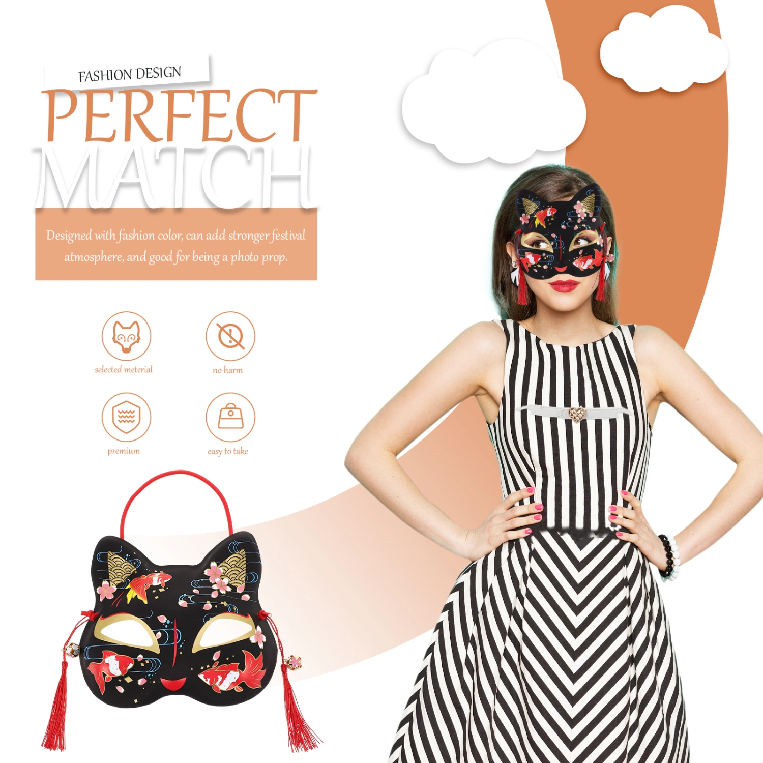 Japanese Style Half Face Cat Mask Decorative Cat Mask Cosplay Cat Mask for Party