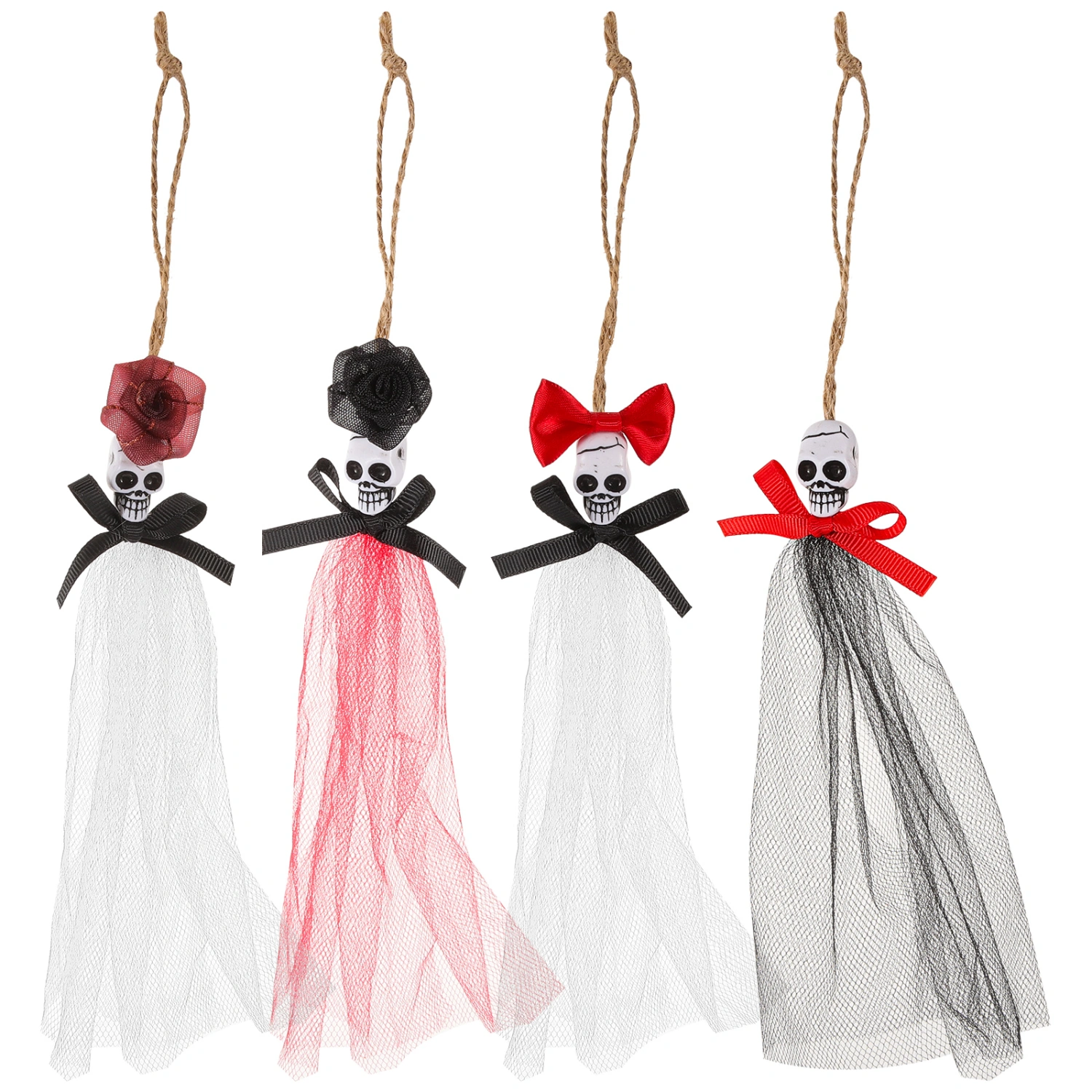 4Pcs Hanging Skull Ornaments for Door Window Wall Hanging Halloween Skeleton Ghosts Decorations