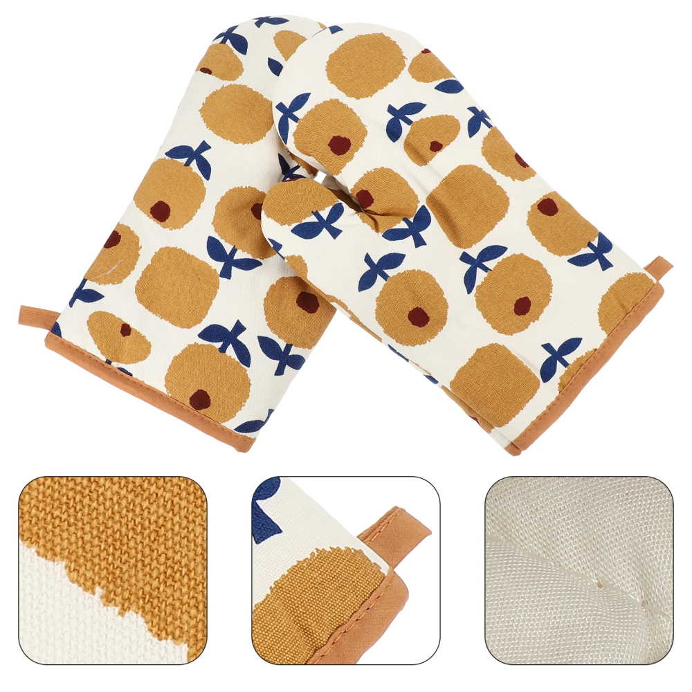 1 Pair Kitchen Oven Gloves Printing Oven Cooking Gloves Heat-resistant Gloves