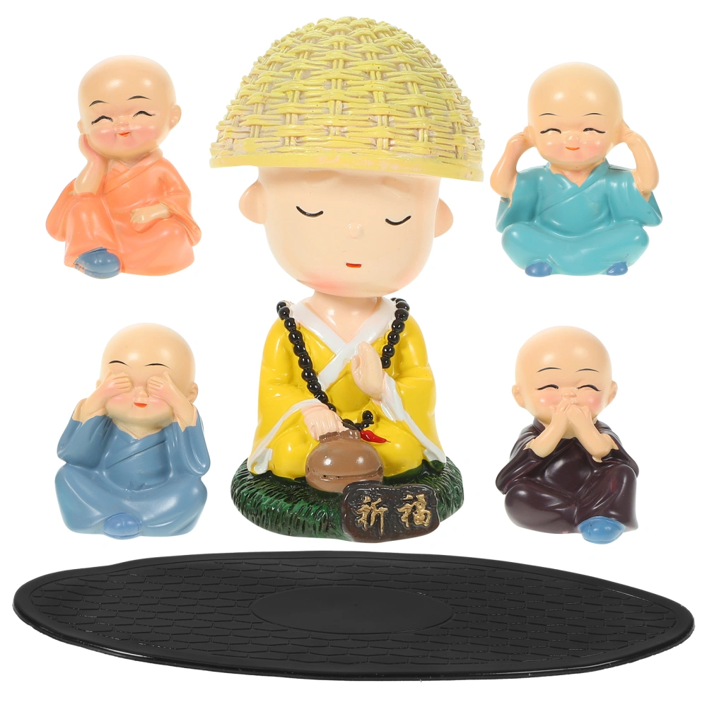 1 Set of Small Resin Monk Decoration With Shaking Head Monk Statue Car Dashboard Decoration