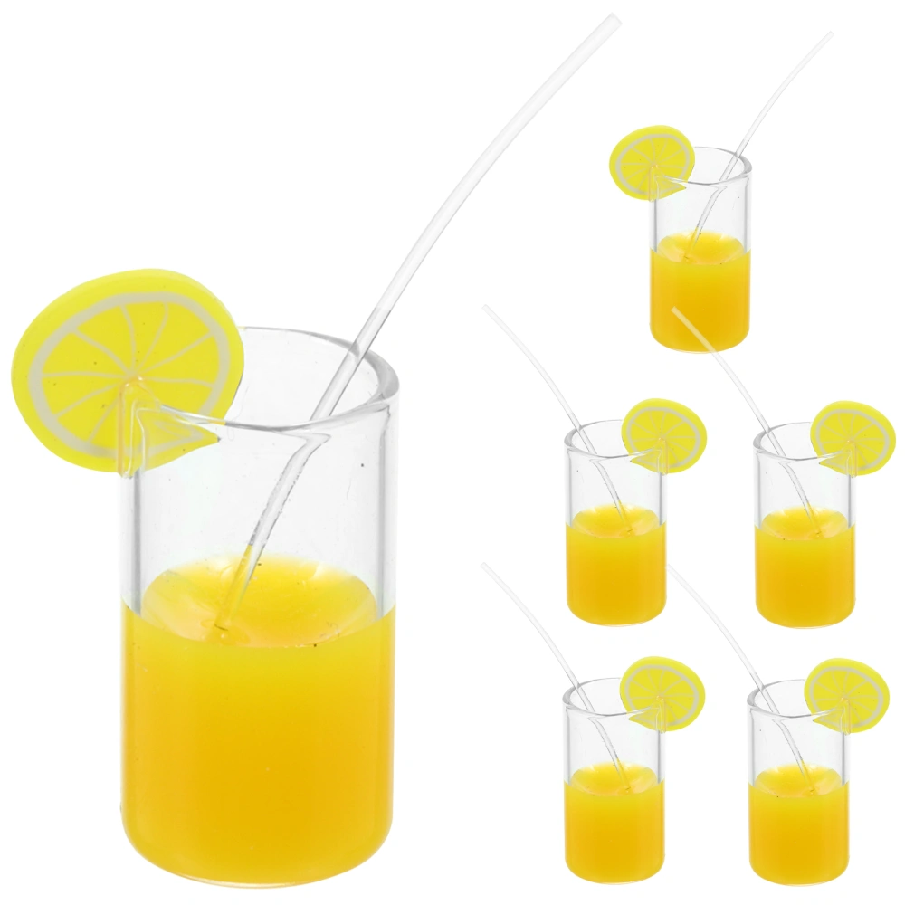 6pcs Miniature Lemon Juice Cups Resin Glass Lemon Mugs Mini Doll House Accessories