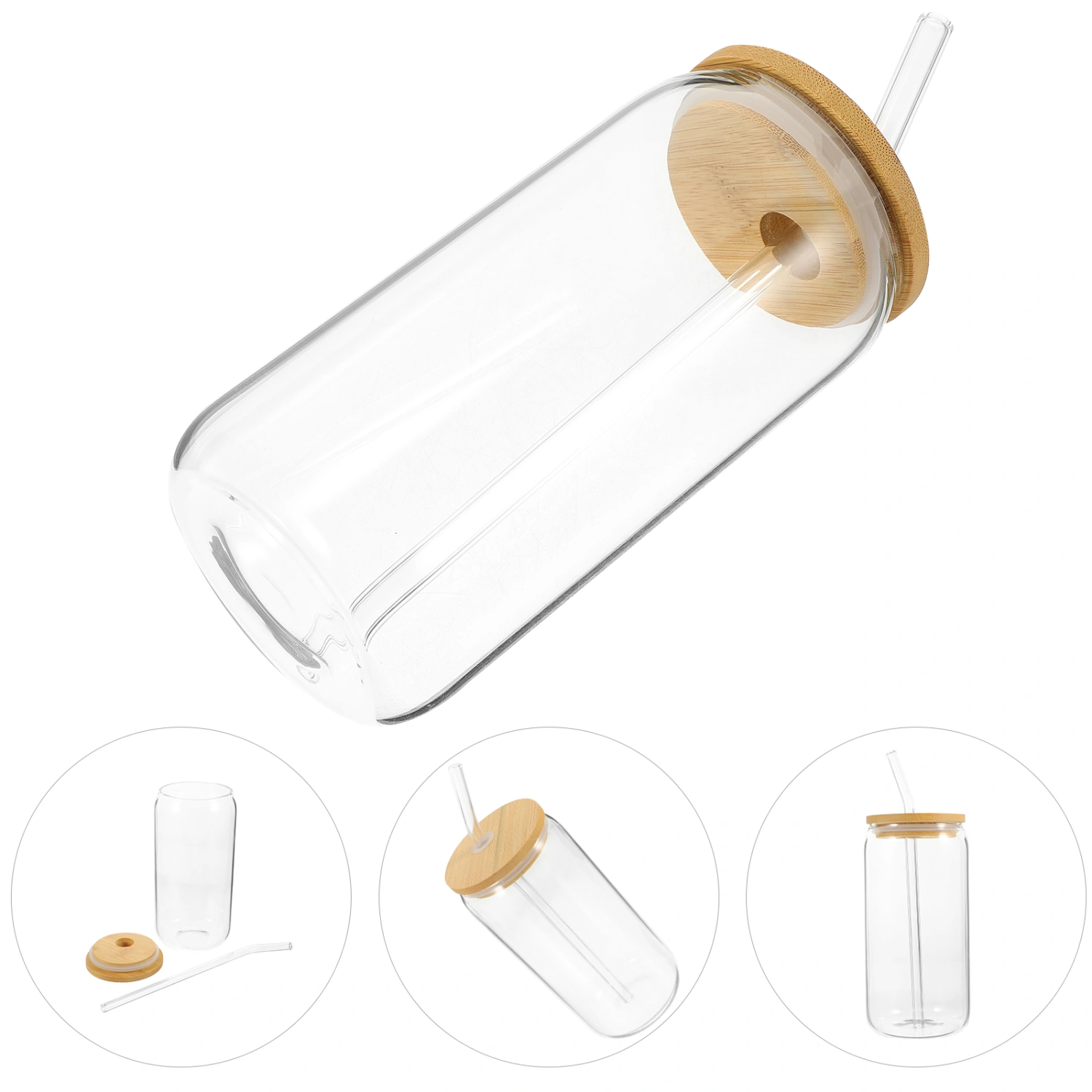1 Set Beverage Glass Straw Cup Outdoor Drinking Cup Lidded Drinks Carrier