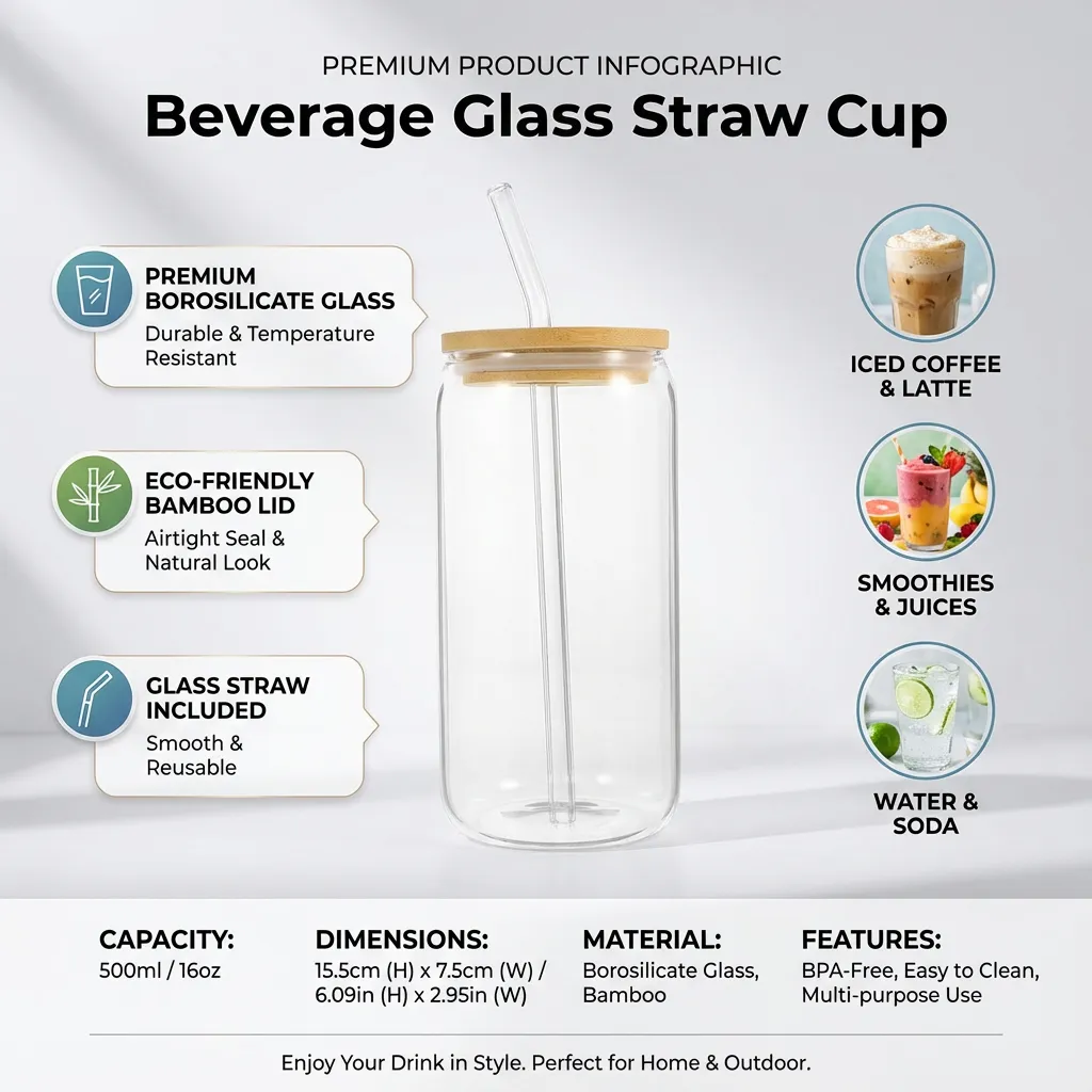 1 Set Beverage Glass Straw Cup Outdoor Drinking Cup Lidded Drinks Carrier