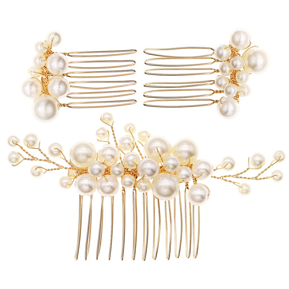 3pcs Pearl Hair Comb Set Bride Headpiece Delicate Decorative Combs Prom Hair Accessories