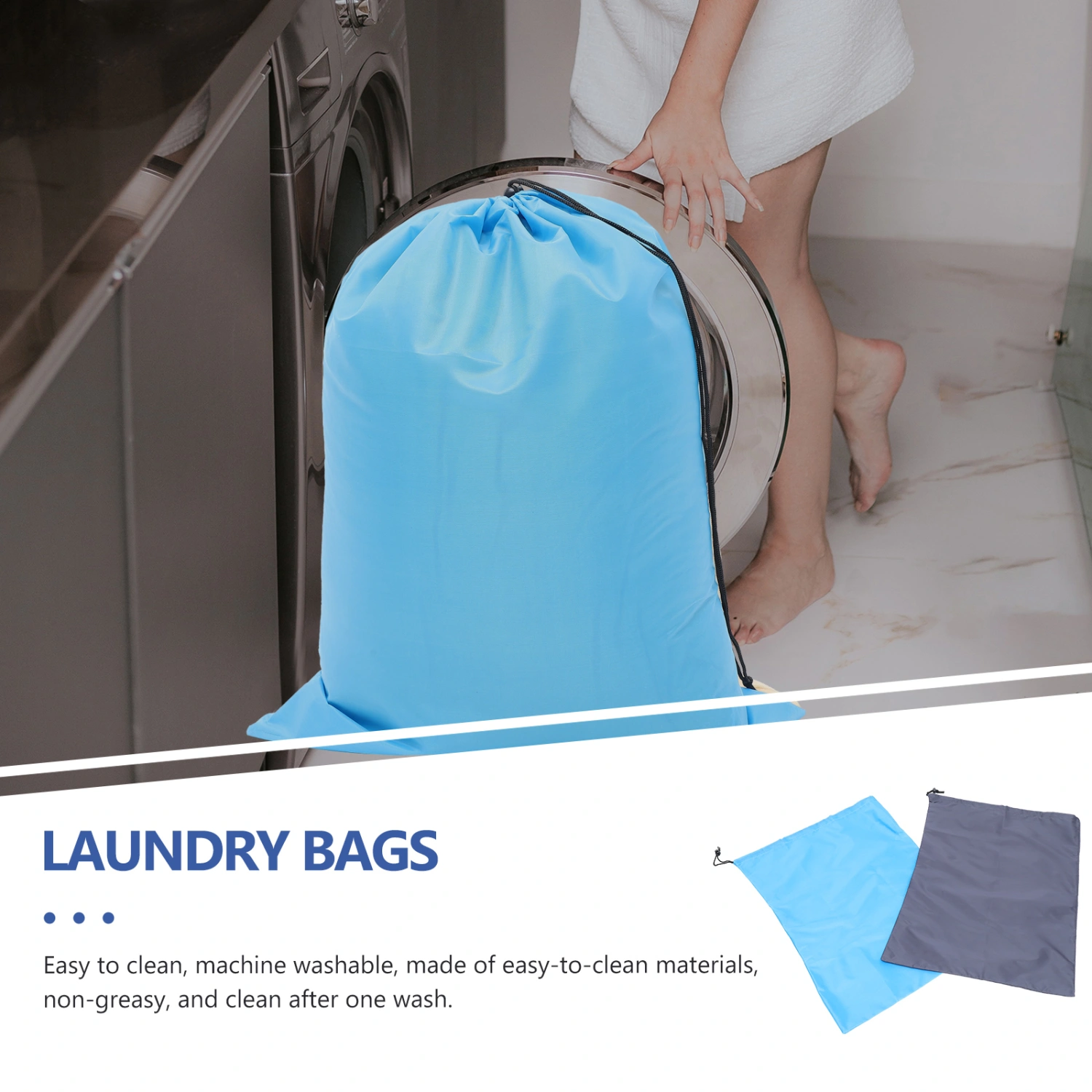 2Pcs Large Travel Laundry Bag Heavy Duty Dirty Clothes Organizer Drawstring Laundry Hamper Bag