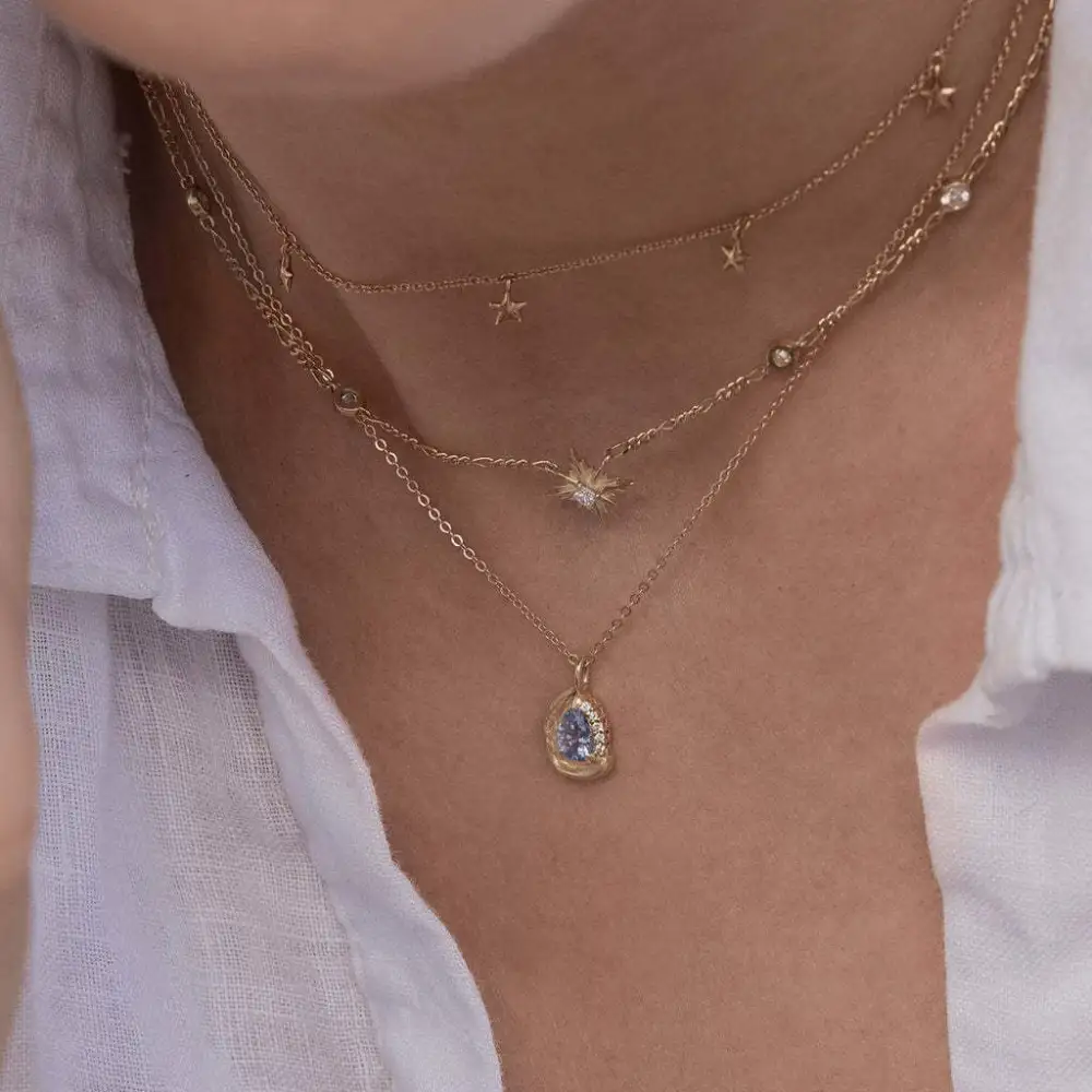 Asymmetric Full Zirconium Water Drop Sea Blue Zircon Clear Pendant Clavicle Chain