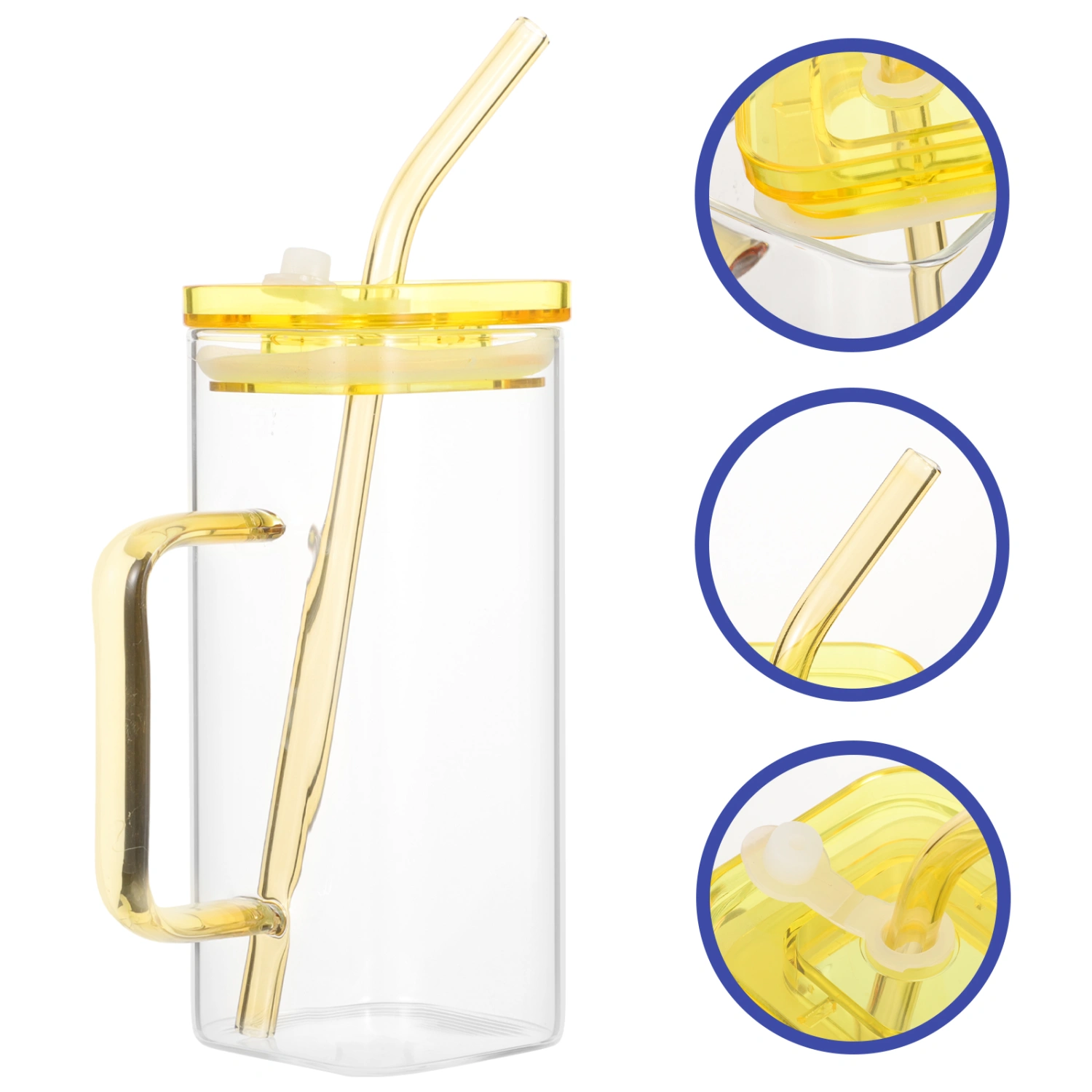 1 Set of Square Glass Cup Simple Design Iced Coffee Cup Household Glass Bottle with Handle