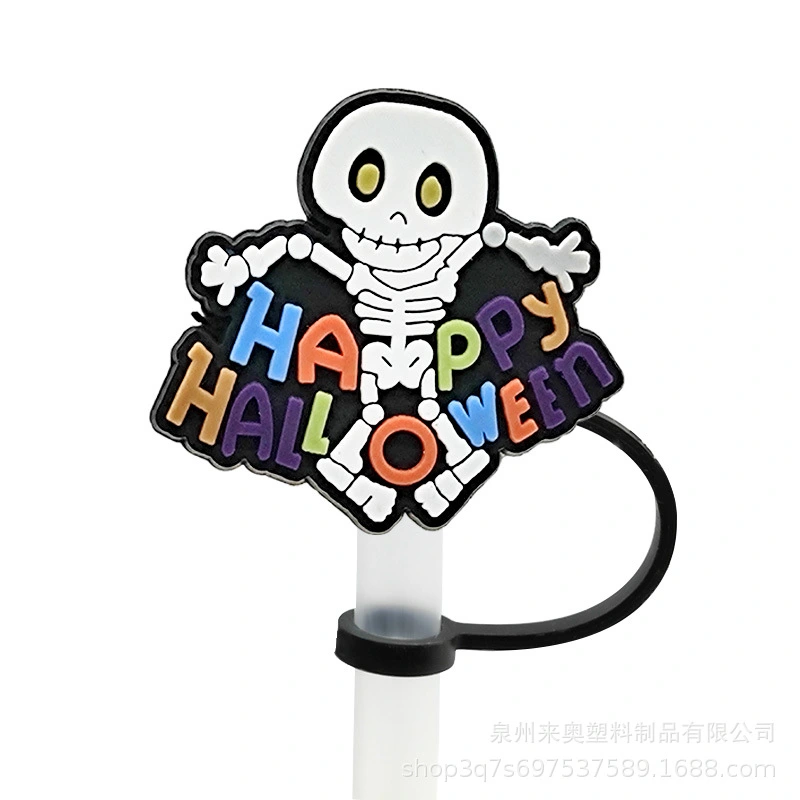 6pcs Halloween Party Straw Covers Caps Plugs Straw Cover Decorations Cartoon Straw Tip Covers