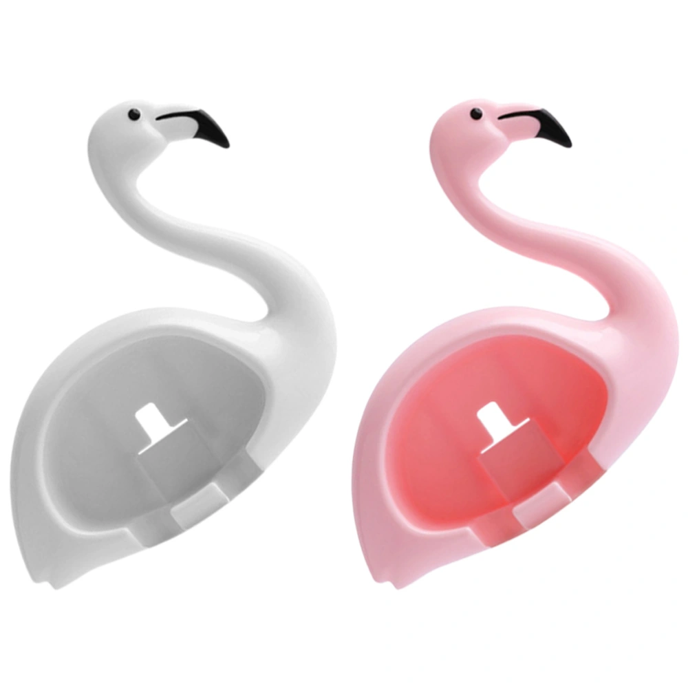 2pcs  Flamingo Shape Toothbrush Holder Wall Mounted Toothbrush Organizer Wall Decor