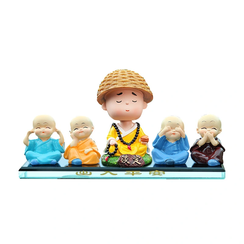 1 Set Shaking Head Monk Figurine Small Monk Statue Car Dashboard Decoration