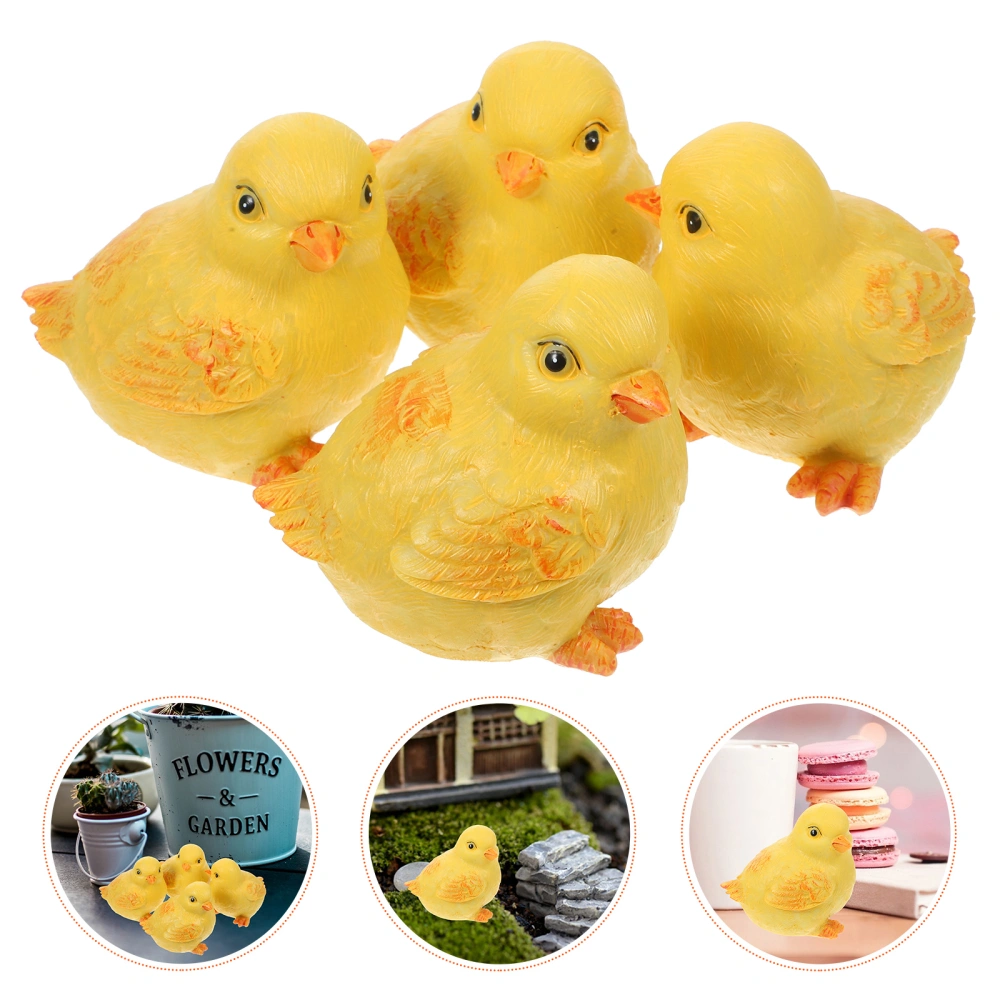 4pcs Miniature Chicken Statues Resin Chick Figurine Cute Animal Mini Garden Decorations