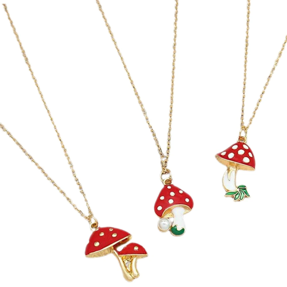 3pcs Mushroom Pendant Necklace Set Sweet Chain Necklace Gifts for Friends Teens