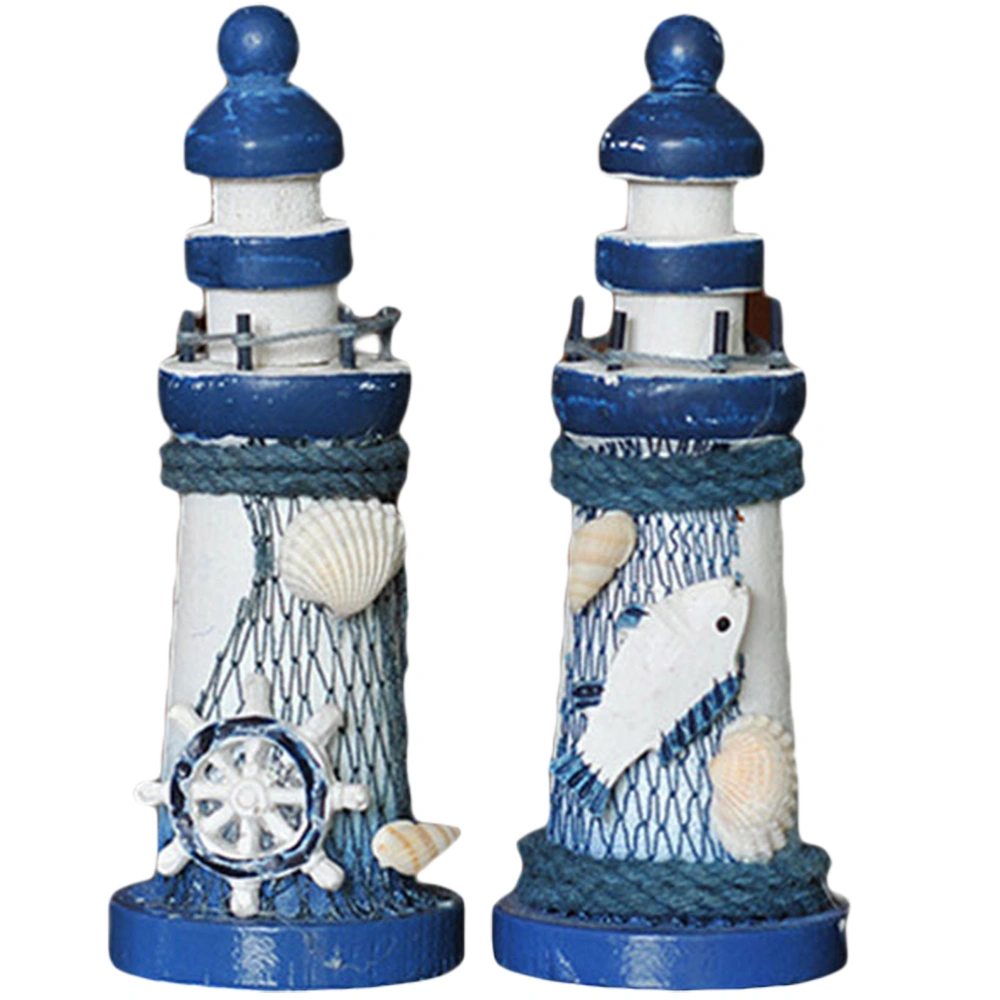 2Pcs Wooden Lighthouse Ornaments Unique Mediterranean Style Lighthouse Collectible Figurines Random Style