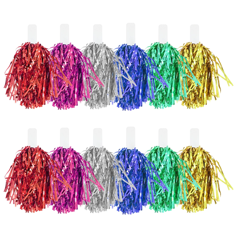 12Pcs Cheering Squad Pompoms Handled Cheering Poms Sports Games Dance Pompoms