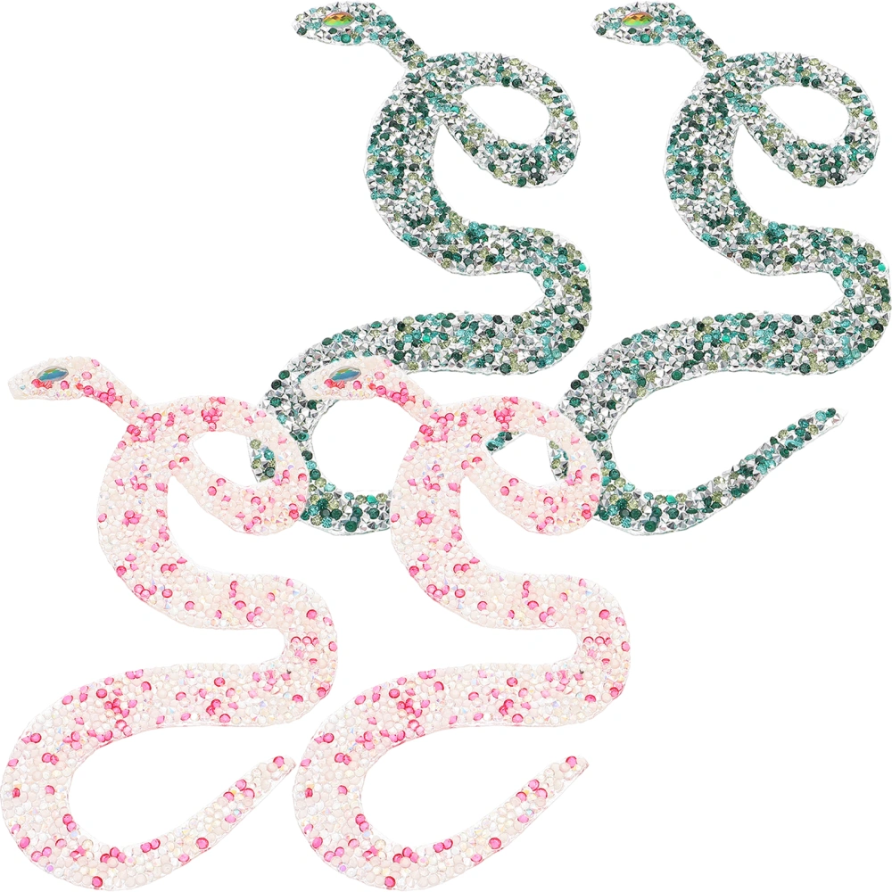 4pcs Snake Shaped Applique Diy Clothing Applique Clothes Garments Rhinestones Patch