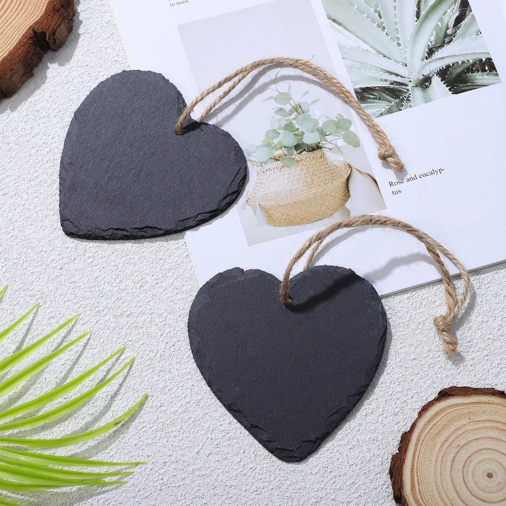 3Pcs Slate Labels Heart Shaped Memo Board Slate Tags Food Sign Garden Plant Marker with Jute Rope for Labeling