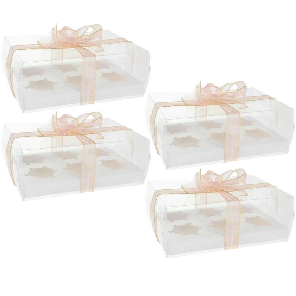 4pcs Cupcake Boxes Clear Bakery Box with 6 Hole Inserts Cake Packaging Boxes Cookie Boxes