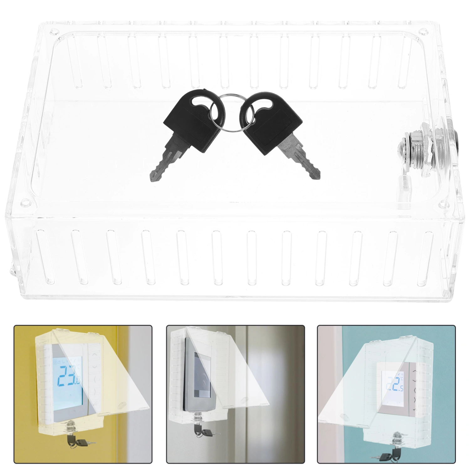 1 Set Thermostat Lock Box Plastic Thermostat Guard Wall Keyed Thermostat Protective Box