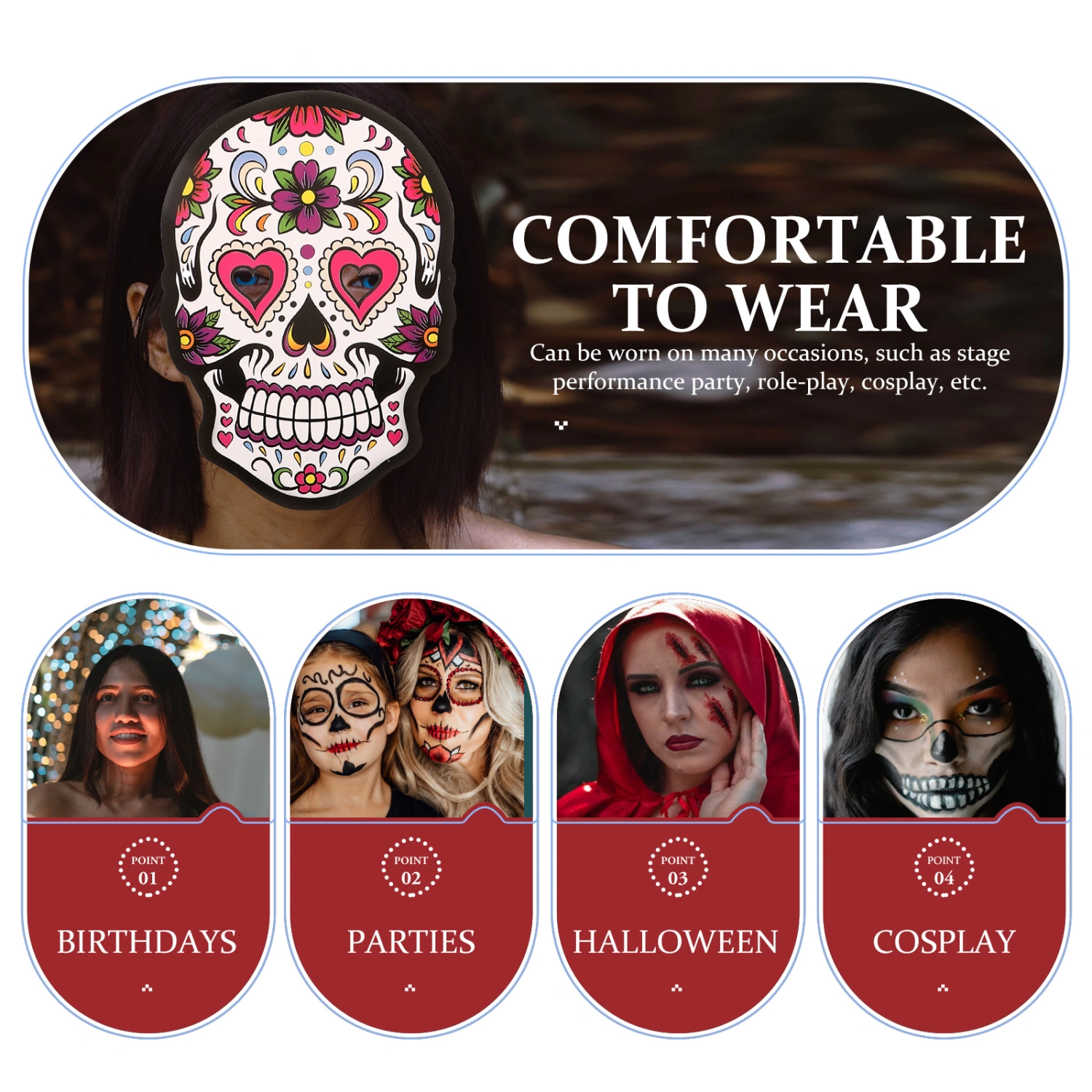 6Pcs Paper Mask Paper Party Mask Day of The Dead Mask Festival Paper Mask Day of The Dead Decor