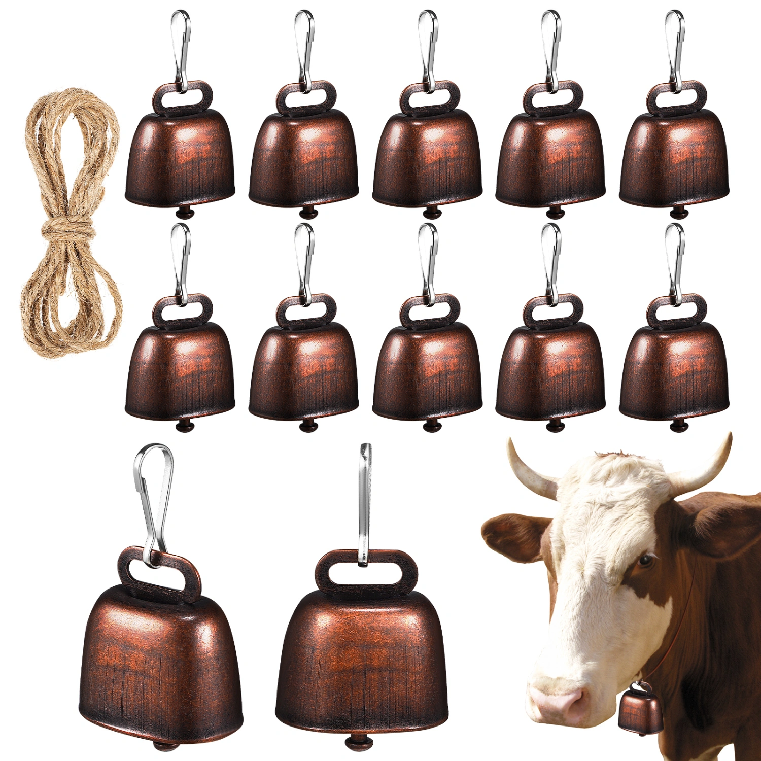 12Pcs Cow Horse Sheep Grazing Bells Anti-lost Small Metal Cowbell Loud Bells for Farm Animal