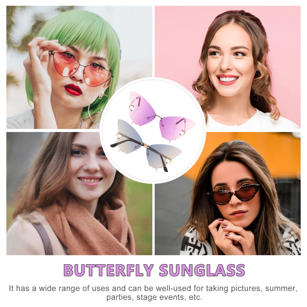 2Pcs Irregular Sunglasses Butterfly Sunglasses Summer Beach Sunglasses Rimless Sunglasses