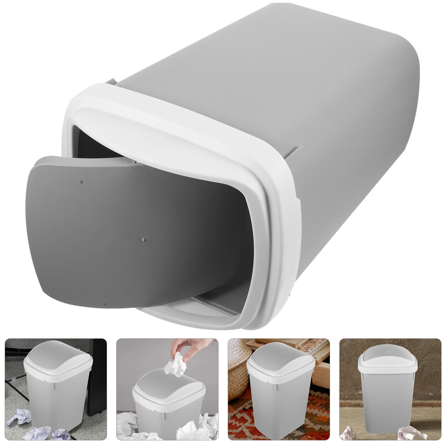 Kitchen Garbage Can Household Plastic Trash Can with Swing Lid Living Room Trash Bin
