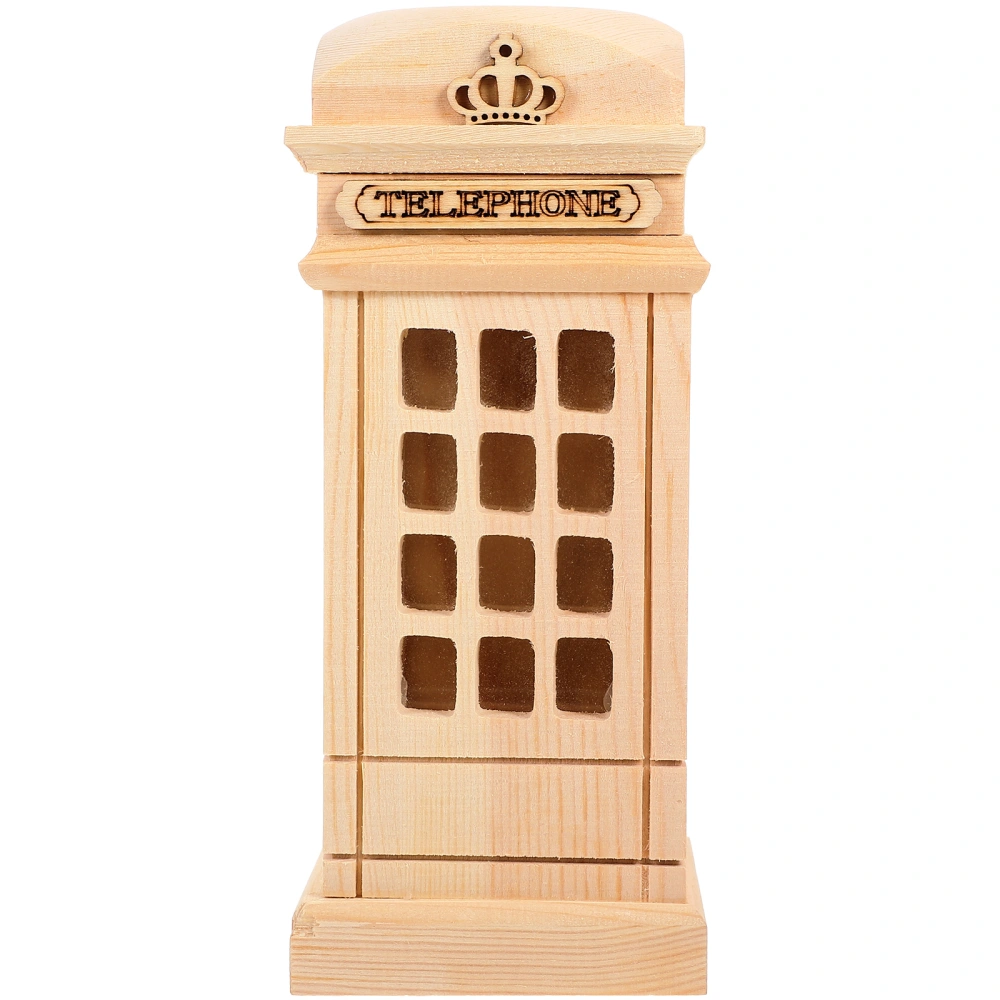 Unpainted Money Bank Telephone Booth Saving Bank Desktop Decoration Wooden Coin Bank