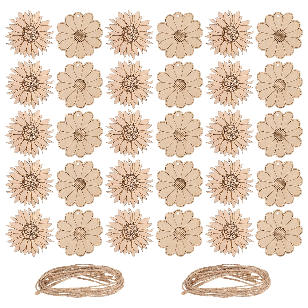 30Pcs Flowers Unfinished Wooden Cutouts for Crafts Flower Wood Slices Flower Wooden Paint Crafts