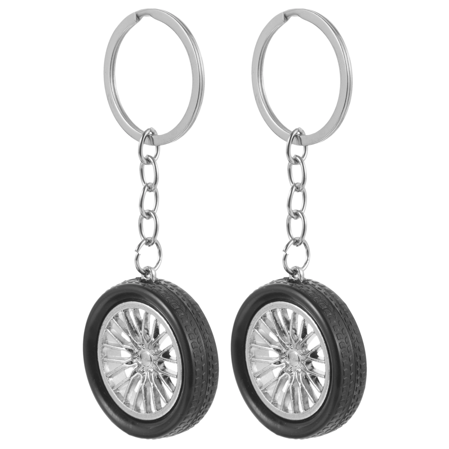2pcs Auto Keychains Car Wheel Key Chain Rings Cool Automotive Key Pendant Decorations