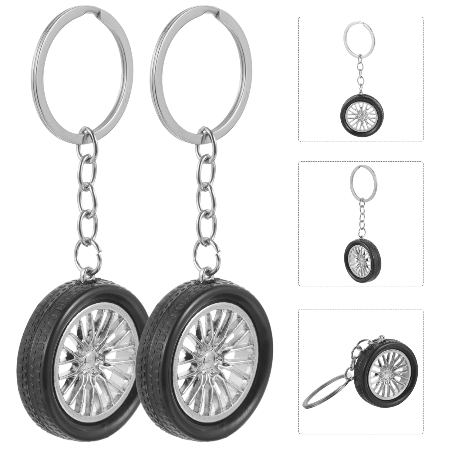 2pcs Auto Keychains Car Wheel Key Chain Rings Cool Automotive Key Pendant Decorations