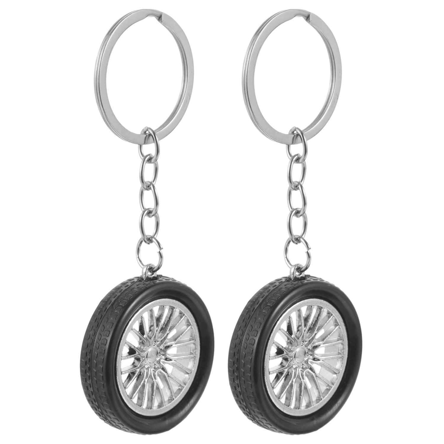2pcs Auto Keychains Car Wheel Key Chain Rings Cool Automotive Key Pendant Decorations