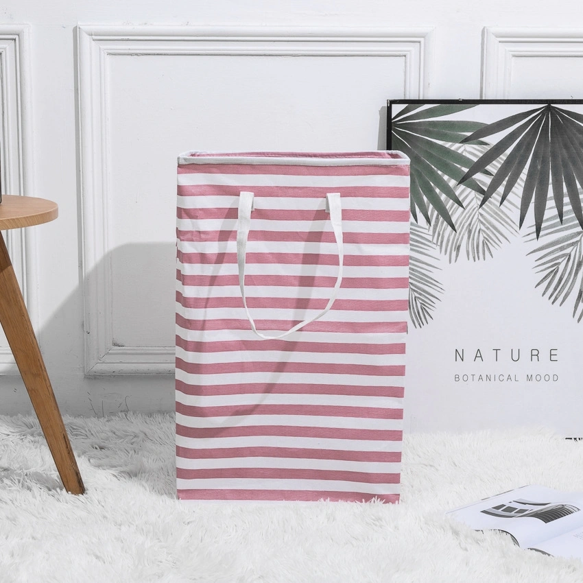 2pcs Rope Handle Laundry Basket Large Foldable Cotton Linen Clothes Storage Basket