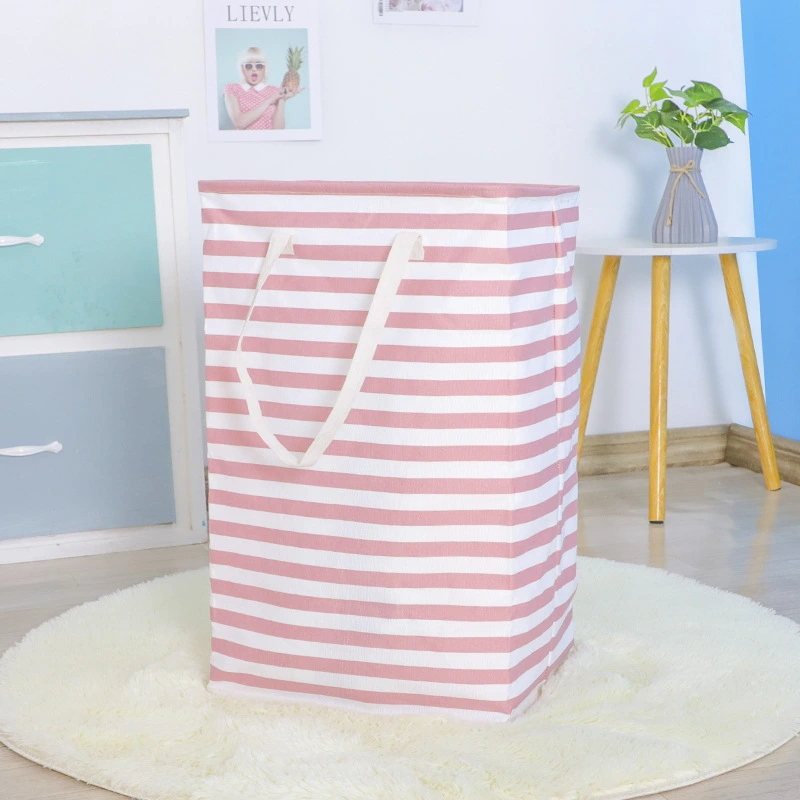 2pcs Rope Handle Laundry Basket Large Foldable Cotton Linen Clothes Storage Basket