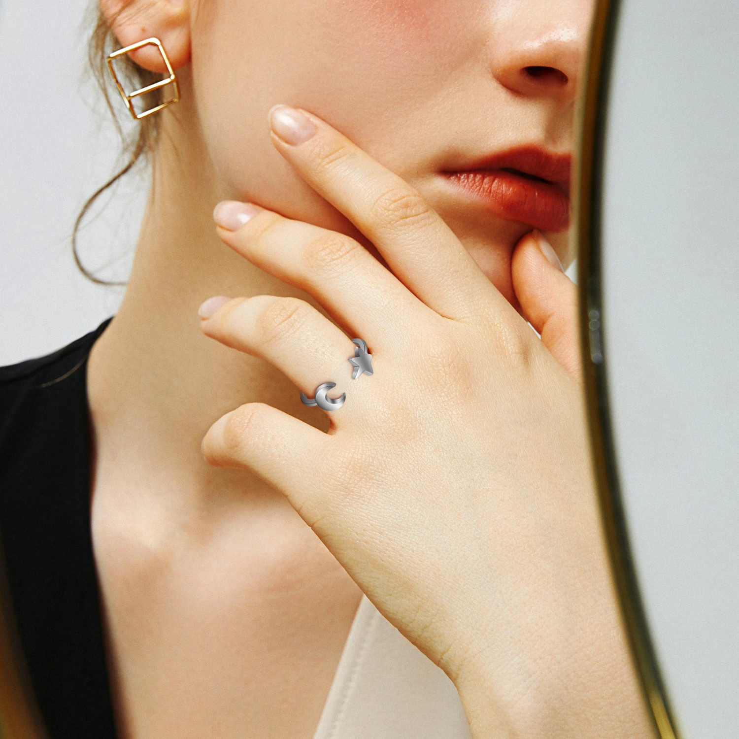 2 Pcs Moon Star Rings Open Wrap Rings Star Moon Design Fashion Rings Exquisite Finger Rings