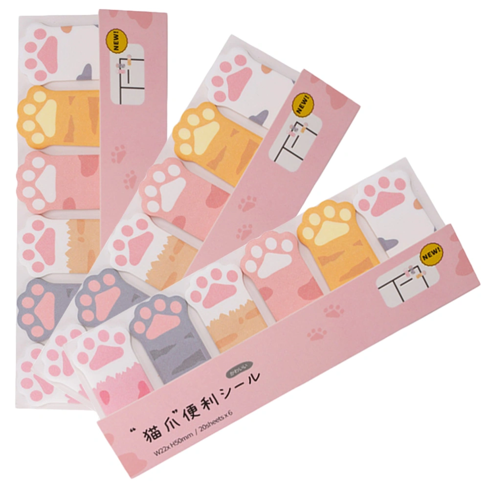 3Pcs Sticky Tabs Decorative Memo Pads Self-adhesive Memo Stickers Paw Shaped Memo Pads