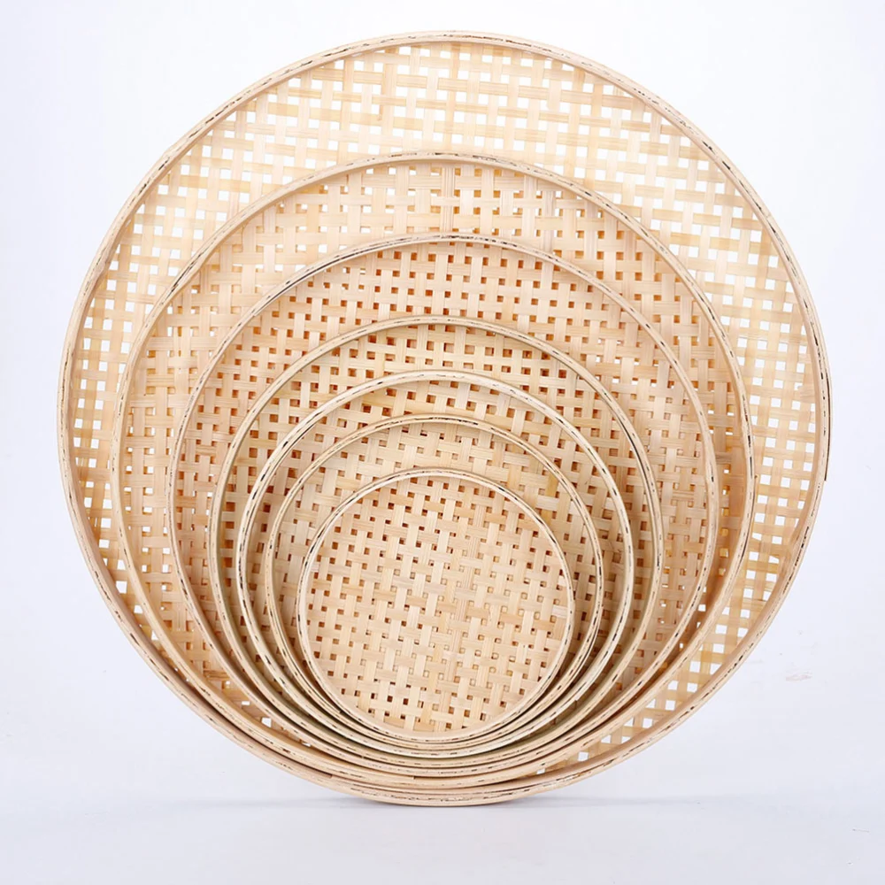 2Pcs Bamboo Mesh Strainer Multipurpose Bamboo Plate Pastoral Style Serving Tray Snacks Plate