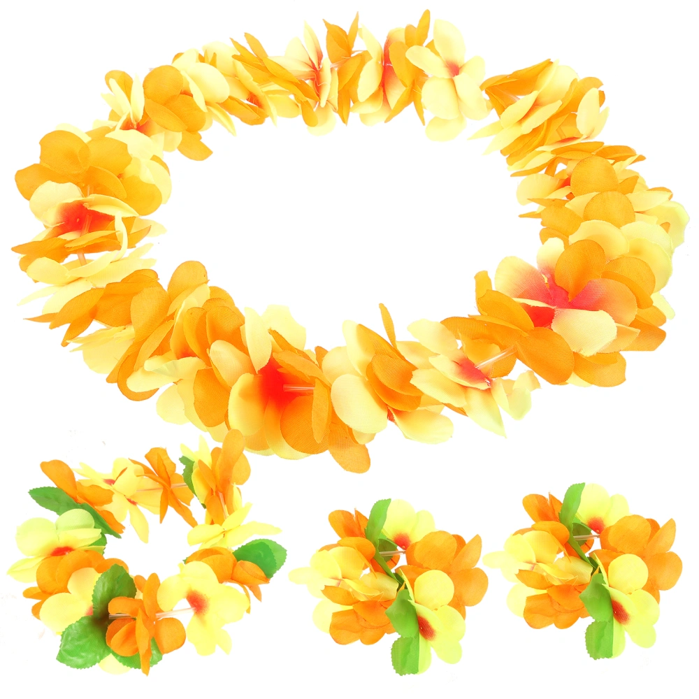 1 Set Hawaii Leis Decorations Hawaii Flower Wristbands Girls Party Headband Necklace