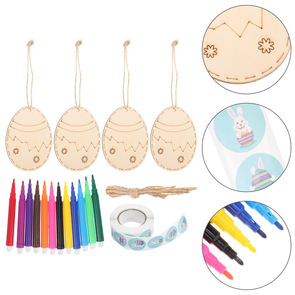 1 Set Easter Wooden Cutout Unfishined Easter Egg Cutout with Pens and Sticker DIY Wood Cutouts