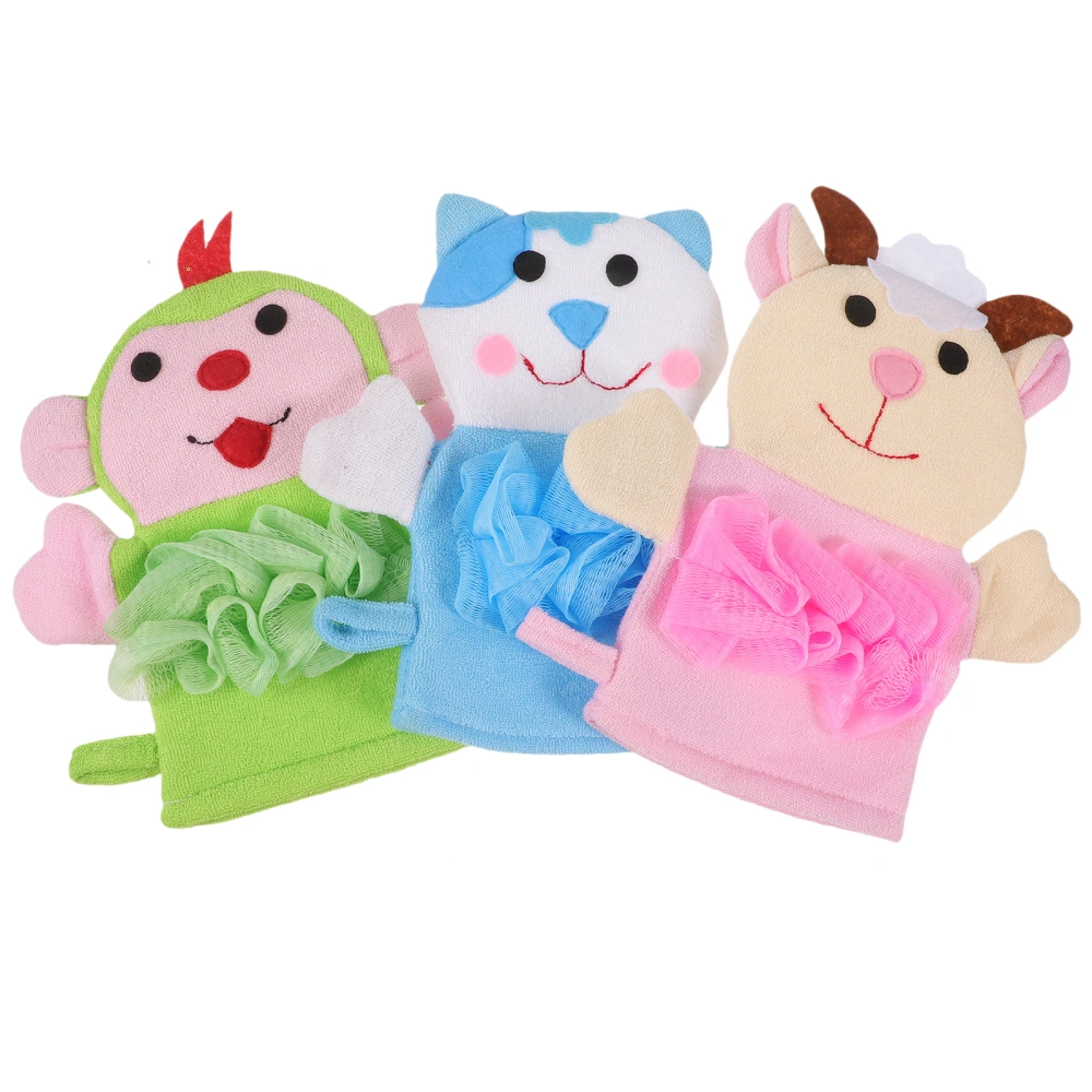 3pcs Baby Bath Mitten Infant Bath Mitten Cute Pattern Bath Gloves Kids Bath Tools Bathing Supplies