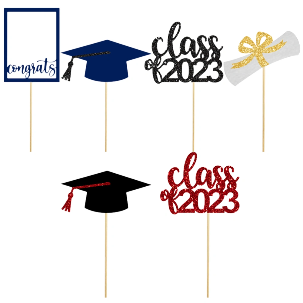 6pcs Graduation Centerpiece Sticks Graduation Cupcake Toppers Congrats Grad Cake Decors