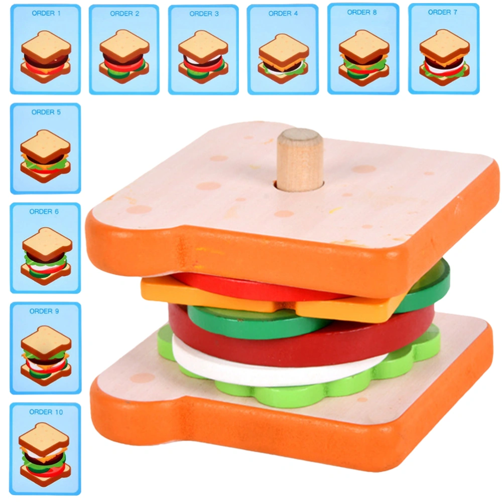 2 Sets Burger and Sandwich Stacking Plaything Wooden Burger Plaything with Order