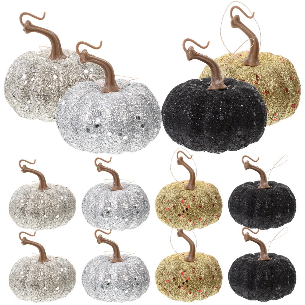 12Pcs Artificial Fake Pumpkins Halloween Autumn Artificial Sparkling Pumpkins Harvest Shining Pumpkins