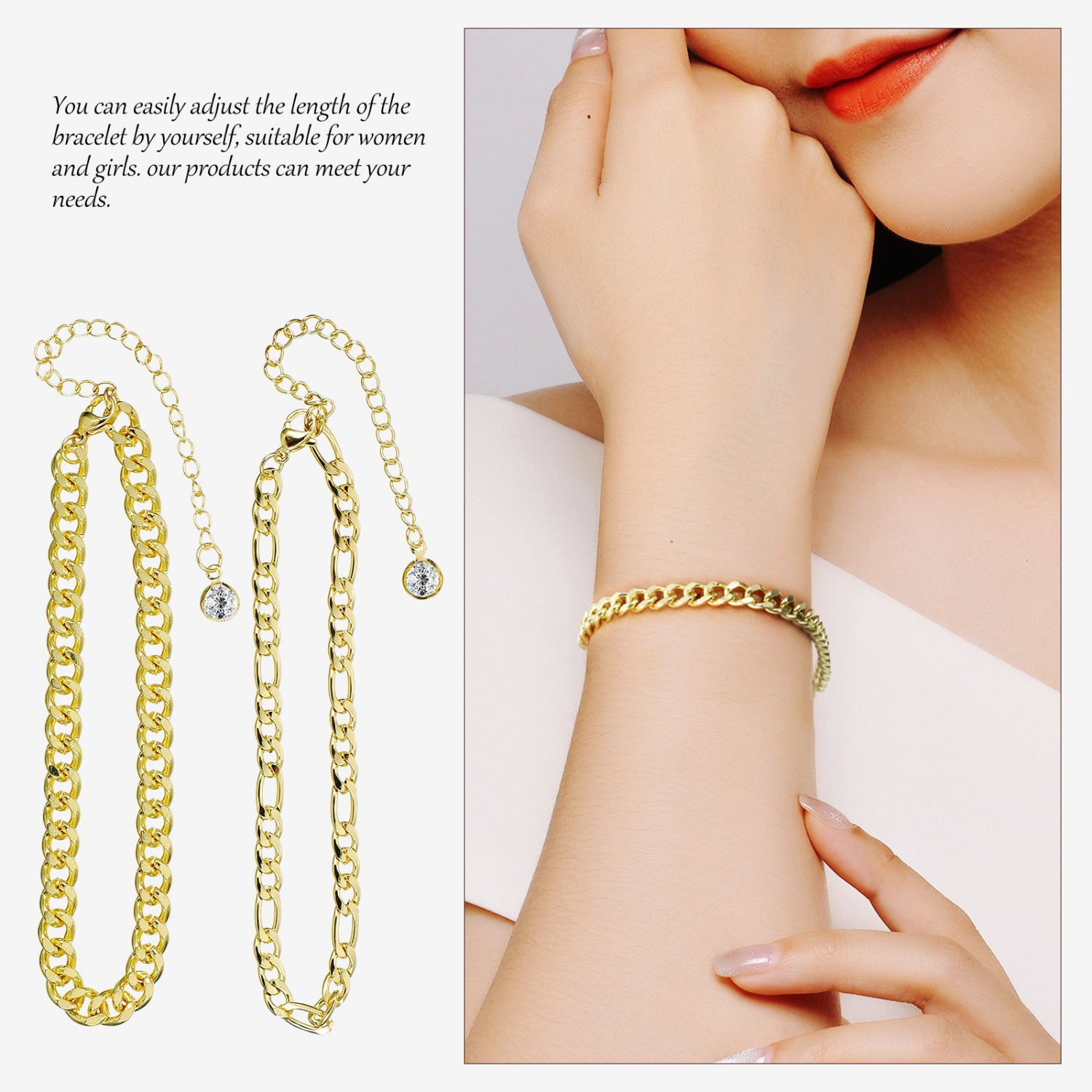 8 Pcs Bracelets for Women Girls Simple Fashion Adjustable Link Bracelets Jewelry Presents