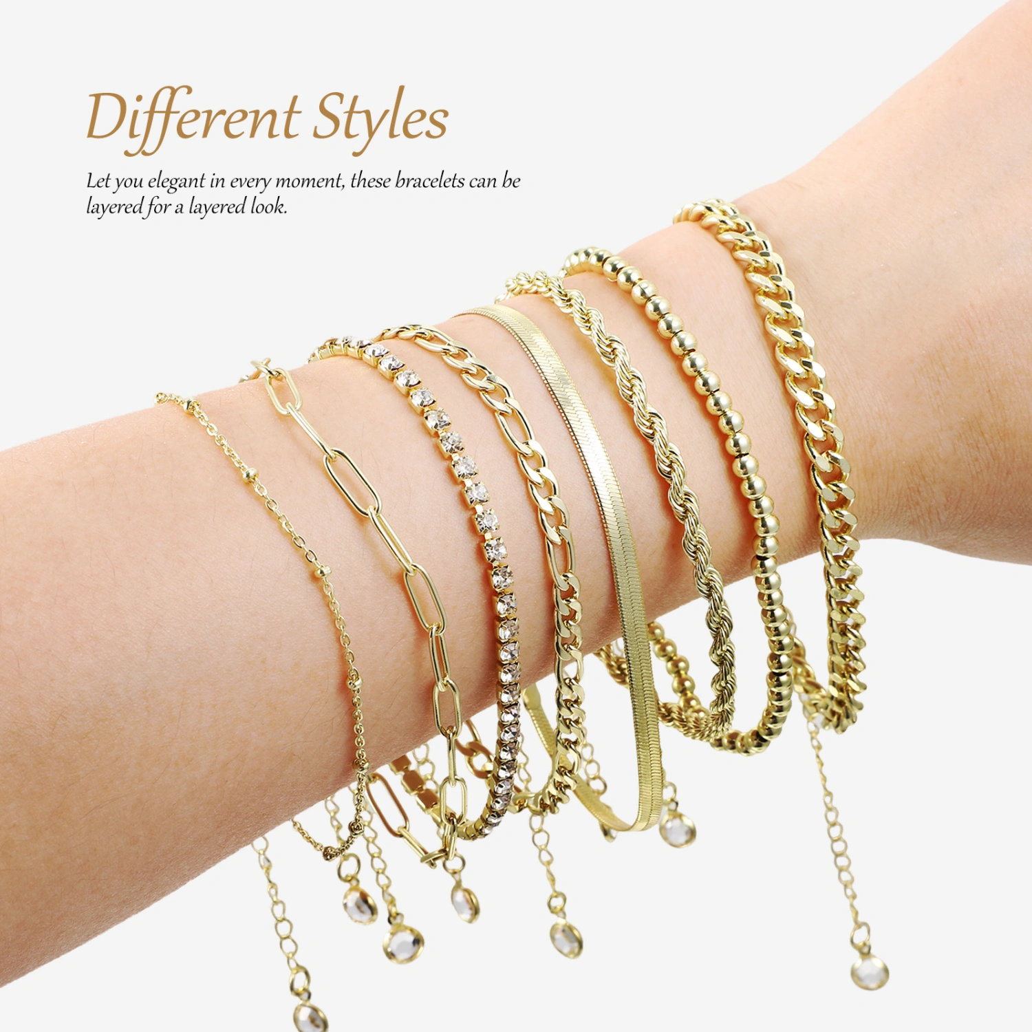 8 Pcs Bracelets for Women Girls Simple Fashion Adjustable Link Bracelets Jewelry Presents