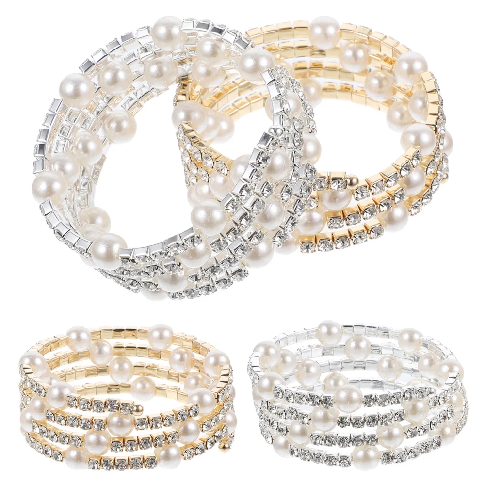 4pcs Bangle Bracelets Women Wrist Jewelries Girls Rhinestone Wrist Bracelet Spiral Bracelets