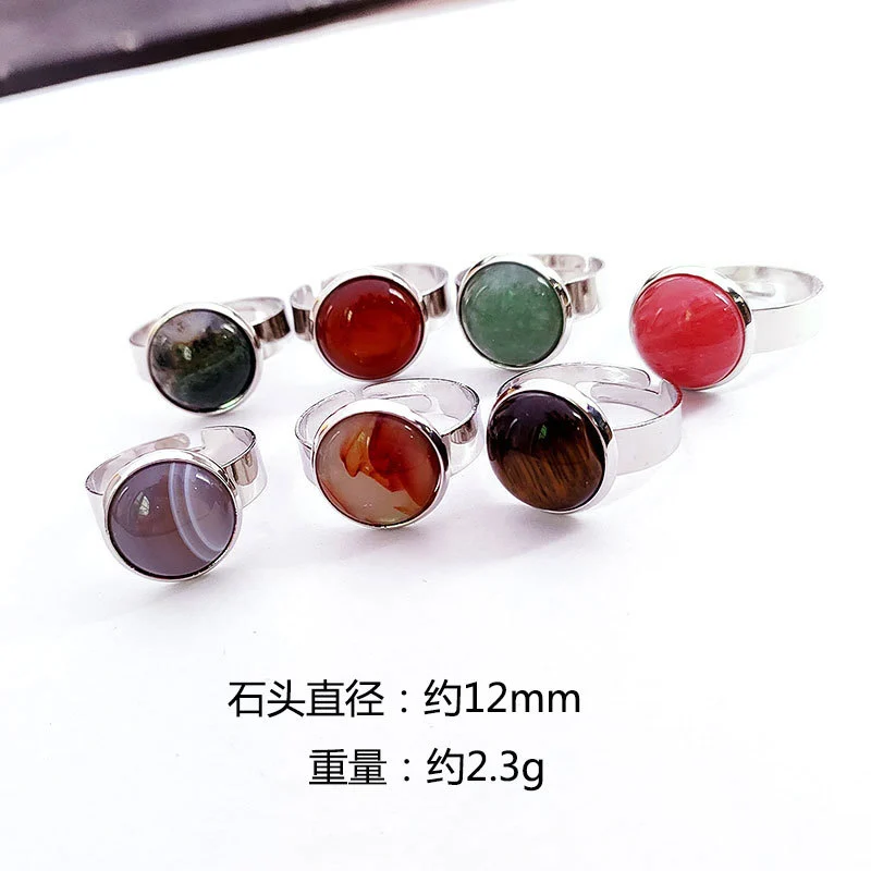 10pcs Polished Stone Open Ring Fashionable Women Finger Ring Adjustable Jewelry Ring Charm