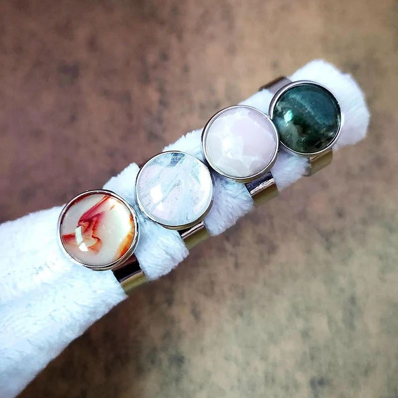 10pcs Polished Stone Open Ring Fashionable Women Finger Ring Adjustable Jewelry Ring Charm